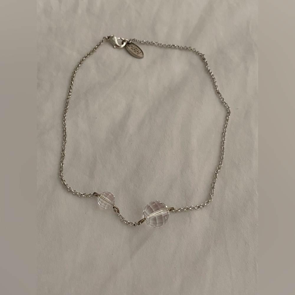 HRH Collection Silver Choker Style Necklace with Clear Disco Crystal Beads